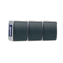 Pack 1 interruptor/conmutador y 2 bases enchufe schuko gris/negro de superficie exterior IP44 Serie Atlantis