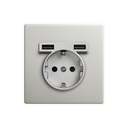 Monoblock kit for 1 element with 1 Schuko socket base and 2 integrated USB chargers aluminium Simon 270