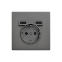 Kit monobloc para 1 elemento com 1 base de ficha Schuko e 2 carregadores USB integrados titânio Simon 270