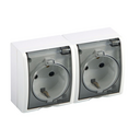 Base Schuko  doble IP54 250 V 16A con tapa transparente y conexión a tornillo blanca Simon Aquarius