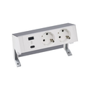 Complete desktop kit 1 USB A+C charger and 2 schuko socket bases aluminum Simon 400