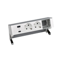Customizable desktop kit with 1 USB A+C charger, 2 schukos, and 1 empty elemnt aluminum Simon 400