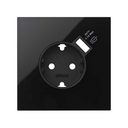 Kit front para 1 elemento con 1 base enchufe schuko con cargador USB integrado negro brillante Simon 100