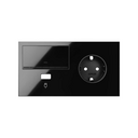 Kit front para 2 elementos con 1 base de enchufe schuko, 1 tecla regulable y 1 cargador USB derecha negro brillante Simon 100