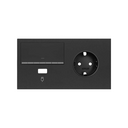 Kit front para 2 elementos con 1 base de enchufe schuko, 1 tecla regulable y 1 cargador USB derecha negro mate Simon 100
