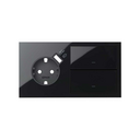 Front kit for 2 elements with 1 German socket outlet with built-in USB charger and 2 rockers gloss black Simon 100