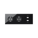 Front kit for 3 elements with 2 German socket outlets, and 1 2xUSB charger with smartcharge gloss black Simon 100