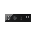 Front kit for 4 elements with 2 German socket outlets, 1 HDMI + USB connector, 1 toma R-TV+SAT socket + 1 RJ45 gloss black Simon 100