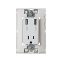 Cargador USB con tierra y toma de corriente 2P+T con chasis 15A 127V blanco Simon 25 Plus