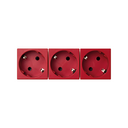 Triple Schuko socket outlet 16A 250V~ with safety device and quick terminal connection red K45