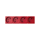 Quadruple French socket outlet 16A 250V~ with safety device and quick terminal connection red K45