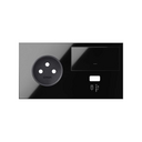 Kit face avant pour 2 éléments avec 1 prise 2P, 1 touche et 1 chargeur USB gauche noir brillant Simon 100