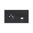 Kit face avant pour 2 éléments avec 1 prise 2P, 1 touche et 1 chargeur USB gauche noir matte Simon 100