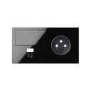 Front face kit for 2 elements with 1 dimmer, 1 straight USB charger and 1 gloss black 2P socket Simon 100