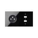 Kit face avant pour 2 éléments avec 1 prise 2P, 1 chargeur 2xUSB noir brillant Simon 100