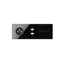 Kit face avant pour 3 éléments avec 1 prise 2P, 1 chargeur 2xUSB, 1 interrupteur de store et 1 touche noir brillant Simon 100