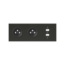 Front face kit for 3 elements with 2 2P sockets and 1 matt black 2xUSB charger Simon 100