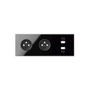 Kit face avant pour 3 éléments avec 2 prises 2P et 1 chargeur 2xUSB noir brillant Simon 100