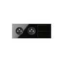 Front face kit for 3 elements with 2 2P sockets and 2 gloss black buttons Simon 100