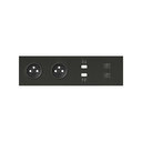 Front face kit for 4 elements with 2 2P sockets, 1 2xUSB double charger and 2 matt black RJ45 connectors Simon 100