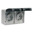 BASES ENCHUFE SCHUKO DOBLE 16A 250V GRIS/NEGRO DE SUPERFCIE EXTERIOR IP44 SERIE ATLANTIS SIMON BRICO