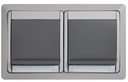 Grupo monobloc de 2 bases de enchufe schuko 10-16A 250V~ con t.t. lateral con embornamiento a tornillo gris Simon Aqua