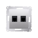 Double prise télephone RJ12 connexion à vis avec griffes aluminium Simon 54