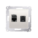 Double prise RJ45 cat.6 avec couvercle anti-poussière connexion à vis avec griffes marfil Simon 54