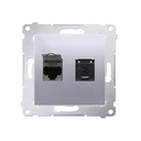 Double prise RJ45 cat.6 avec couvercle anti-poussière connexion à vis avec griffes aluminium Simon 54
