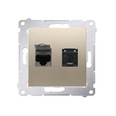 Double prise RJ45 cat.6 avec couvercle anti-poussière connexion à vis avec griffes cava Simon 54