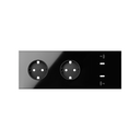 Front kit 3 el. 2 sockets + dual fast-charge USB charger Gloss black Simon 100