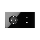 Front kit 2 el. socket + dual fast-charge USB charger Gloss black Simon 100