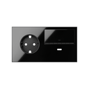 Front kit 2 el. 1 socket + 1 dimmer switch + USB charger right Gloss black Simon 100