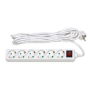 Base múltipla branca com 6 tomadas de 16 A, 250 V~ com interruptor e 5 metros de cabo H05VV-F 3G 1,5 mm² 
