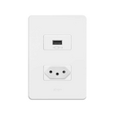 Conjunto de 1 tomada USB 2.1 A 1 tomada 2P+T 1 placa de 2 postos 4x2 com suporte branco Simon 20