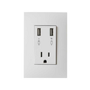 Cargador USB con tierra y toma de corriente 2P+T con placa 15A 127V blanco Simon 25 Plus