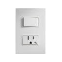Placa 2 módulos con 1 interruptor 2 vías y 1 toma de corriente 2P+T c/sistema de seguridad blanco Simon 23