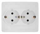 Розетка двойная с заземлением и шторками Schuko 2x2Р+Е 16A 250В~ моноблок белого цвета с винтовым соединением Simon 15