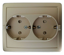 Розетка двойная с заземлением и шторками Schuko 2x2Р+Е 16A 250В~ моноблок цвета шампань с винтовым соединением Simon 15