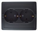 Розетка двойная с заземлением и шторками Schuko 2x2Р+Е 16A 250В~ моноблок цвета графит с винтовым соединением Simon 15