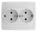 Розетка двойная с заземлением Schuko 2x2Р+Е 16A 250В~ моноблок белого цвета с винтовым соединением Simon 15
