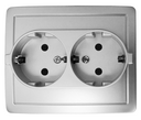 Розетка двойная с заземлением Schuko 2x2Р+Е 16A 250В~ моноблок цвета алюминий с винтовым соединением Simon 15