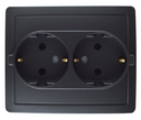 Розетка двойная с заземлением Schuko 2x2Р+Е 16A 250В~ моноблок цвета графит с винтовым соединением Simon 15