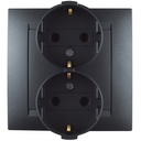 Розетка двойная с заземлением Schuko 2x2Р+Е 16A 250В~ моноблок цвета графит с винтовым соединением Simon 15