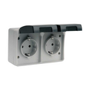 BASES ENCHUFE SCHUKO DOBLE 16A 250V GRIS/NEGRO DE SUPERFCIE EXTERIOR IP44 SERIE ATLANTIS SIMON BRICO
