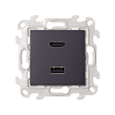 Connector HDMI v1.4 + connector USB 2.0 with screw connection graphite Simon 24 Harmonie