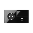 Kit front for 2 elements schuko socket + rocket + USB C charger right gloss black Simon 100