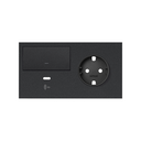 Kit front for 2 elements schuko socket + rocket + USB C charger left matt black Simon 100