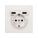 Kit monobloc para 1 elemento com 1 base de tomada Schuko e 2 carregadores USB integrados branco mate Simon 270