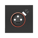 Enjoliveur avec anneau rouge pour prise schuko avec chargeur USB intégré noir mat Simon 100